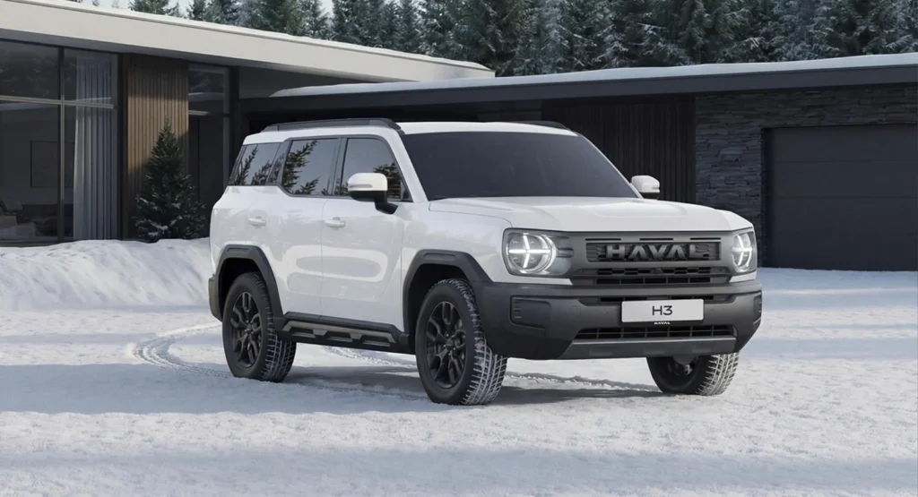 Белый HAVAL H3 2026 на снегу — официальный пресс-кадр